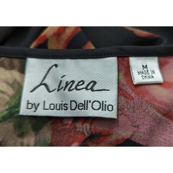Linea Louis Dell'Olio Peasant Top Black Sheer Floral Print Placement Size M - Picture 6 of 8